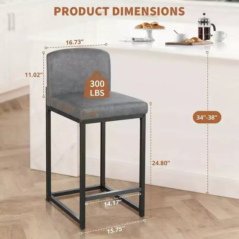 Tabourets de bar modernes en similicuir, hauteur comptoir avec dossier ergonomique et repose-pieds stable