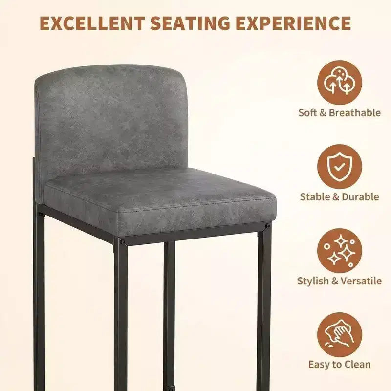 Tabourets de bar modernes en similicuir, hauteur comptoir avec dossier ergonomique et repose-pieds stable