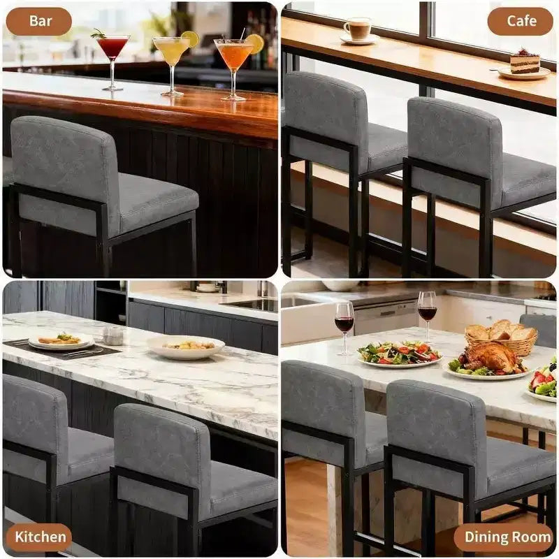 Tabourets de bar modernes en similicuir, hauteur comptoir avec dossier ergonomique et repose-pieds stable
