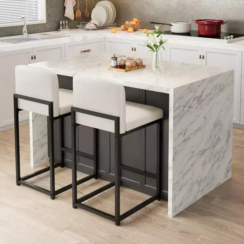Tabourets de bar modernes en similicuir, hauteur comptoir avec dossier ergonomique et repose-pieds stable