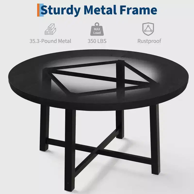 Table à manger ronde industrielle peu encombrante en bois marron rustique et cadre en métal