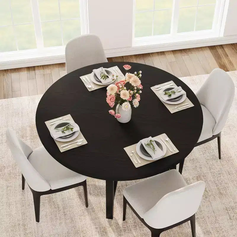 Table à manger ronde industrielle peu encombrante en bois marron rustique et cadre en métal