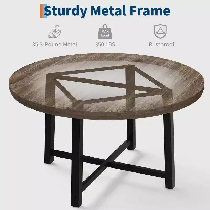 Table à manger ronde industrielle peu encombrante en bois marron rustique et cadre en métal