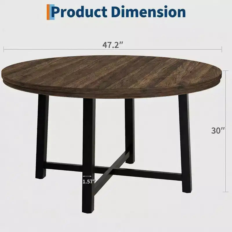Table à manger ronde industrielle peu encombrante en bois marron rustique et cadre en métal