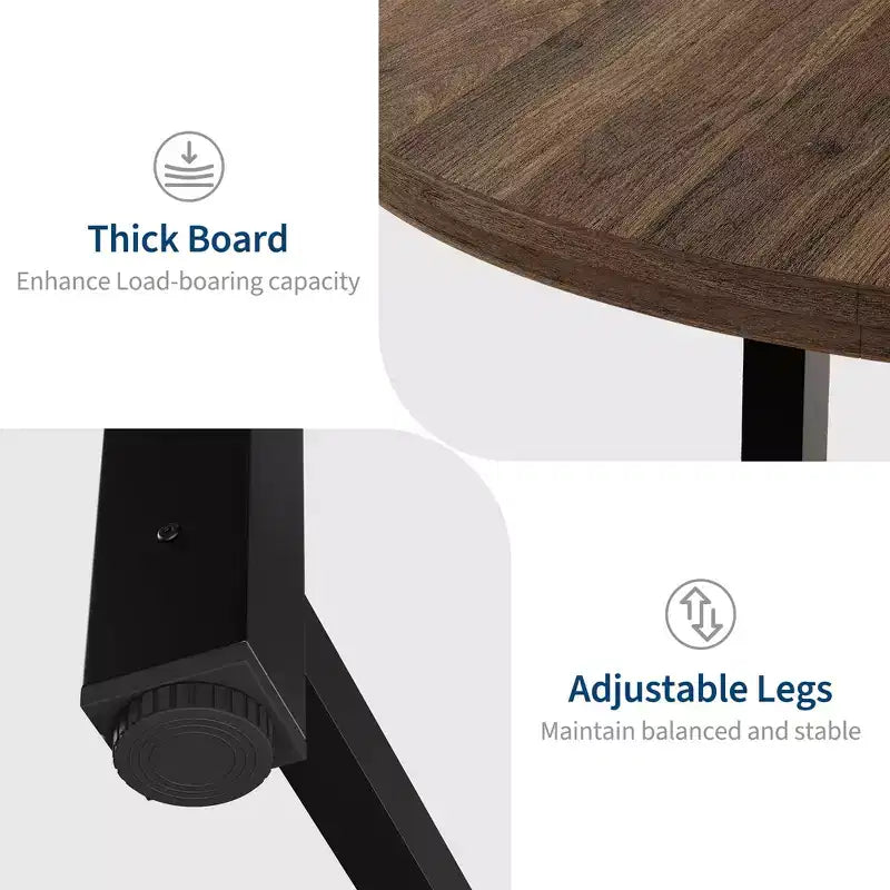 Table à manger ronde industrielle peu encombrante en bois marron rustique et cadre en métal