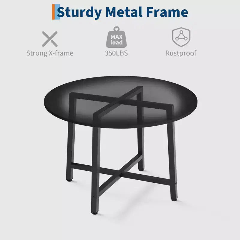 Table à manger ronde industrielle peu encombrante en bois marron rustique et cadre en métal