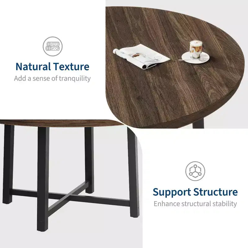 Table à manger ronde industrielle peu encombrante en bois marron rustique et cadre en métal