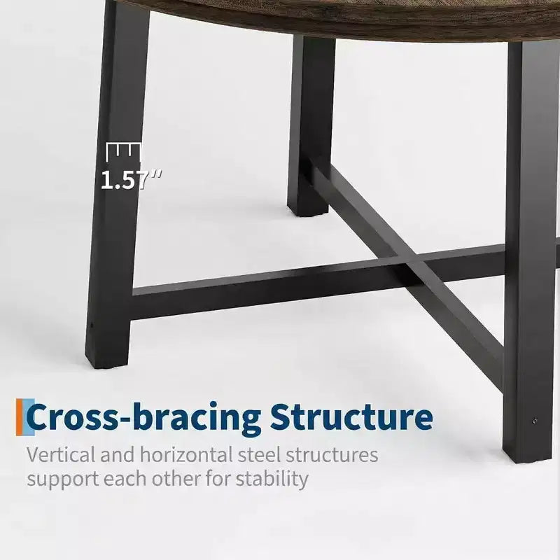 Table à manger ronde industrielle peu encombrante en bois marron rustique et cadre en métal