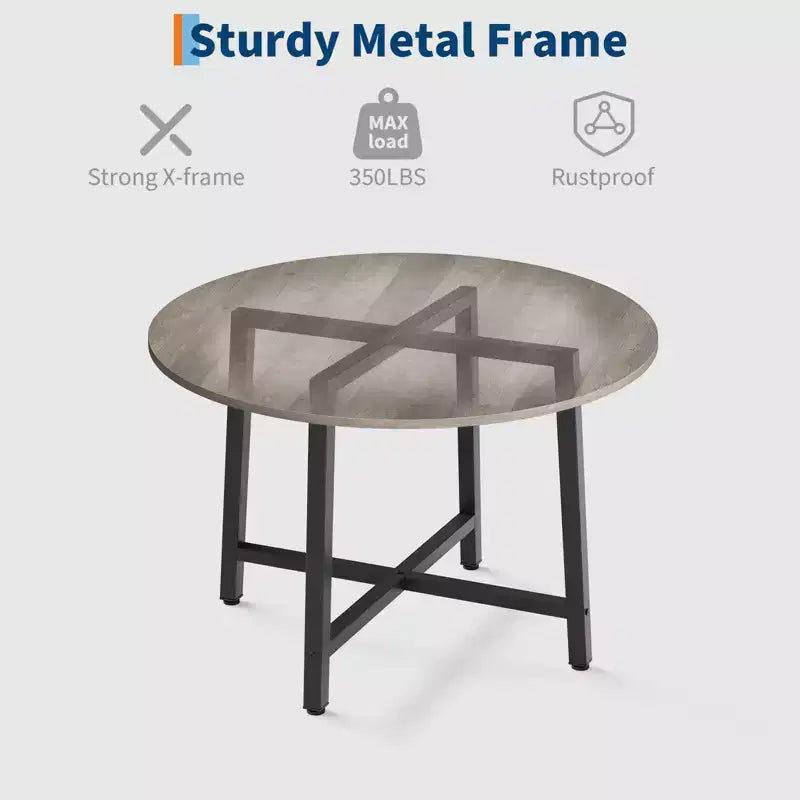 Table à manger ronde industrielle peu encombrante en bois marron rustique et cadre en métal