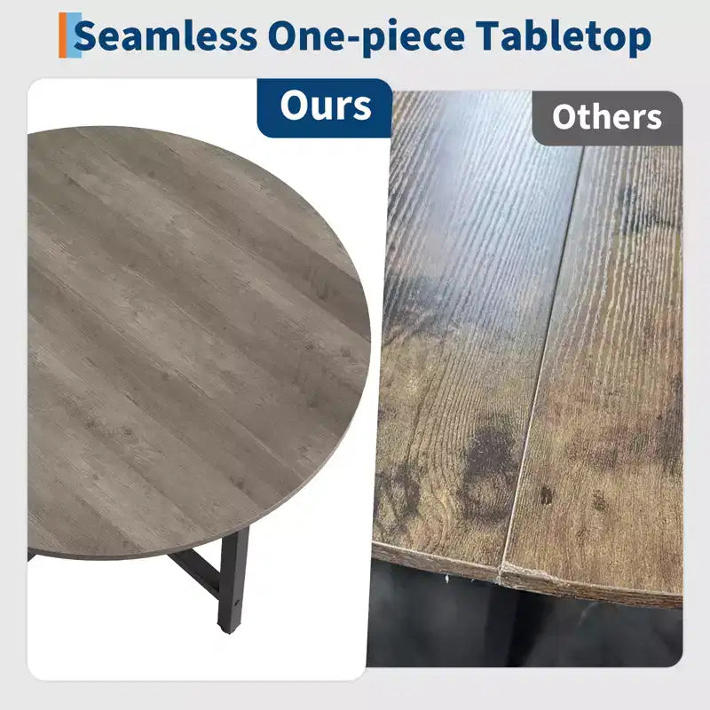 Table à manger ronde industrielle peu encombrante en bois marron rustique et cadre en métal