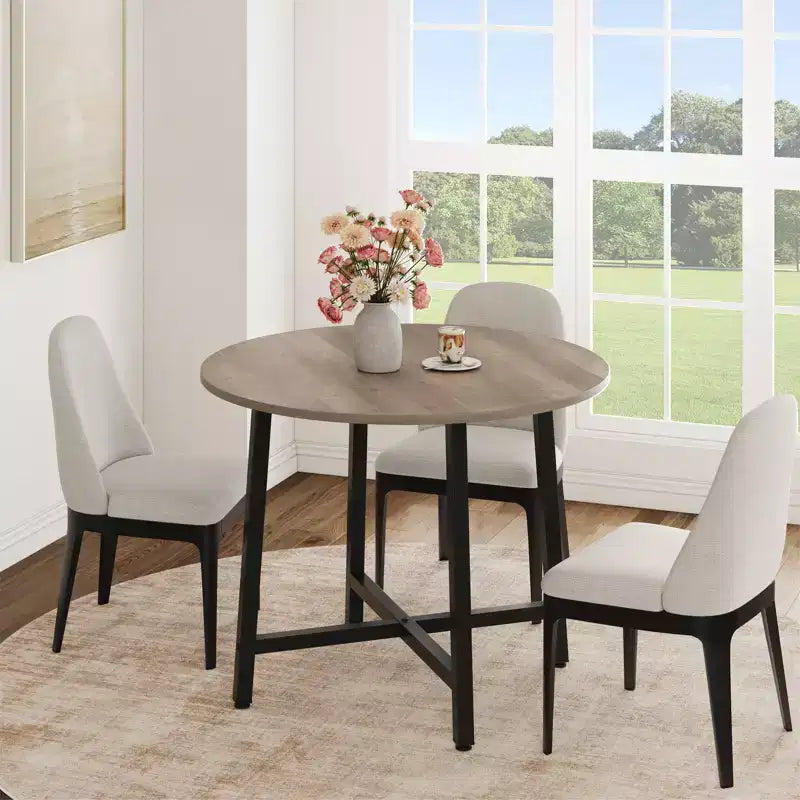 Table à manger ronde industrielle peu encombrante en bois marron rustique et cadre en métal