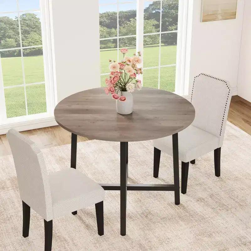 Table à manger ronde industrielle peu encombrante en bois marron rustique et cadre en métal