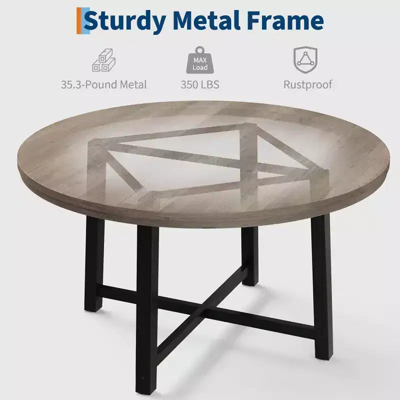 Table à manger ronde industrielle peu encombrante en bois marron rustique et cadre en métal