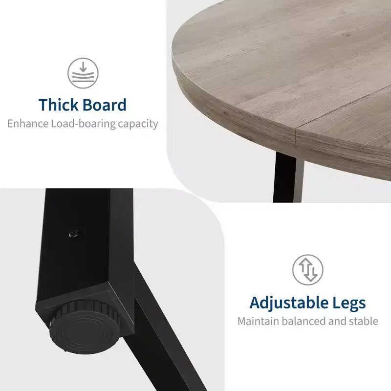 Table à manger ronde industrielle peu encombrante en bois marron rustique et cadre en métal