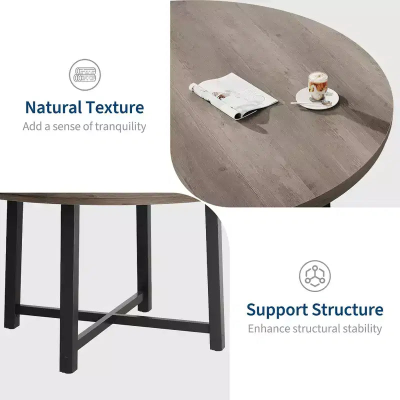 Table à manger ronde industrielle peu encombrante en bois marron rustique et cadre en métal