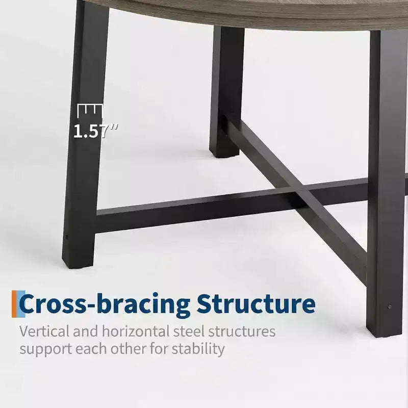 Table à manger ronde industrielle peu encombrante en bois marron rustique et cadre en métal