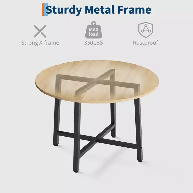 Table à manger ronde industrielle peu encombrante en bois marron rustique et cadre en métal