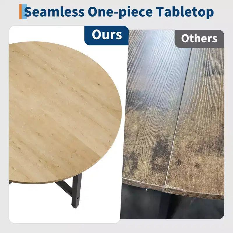 Table à manger ronde industrielle peu encombrante en bois marron rustique et cadre en métal