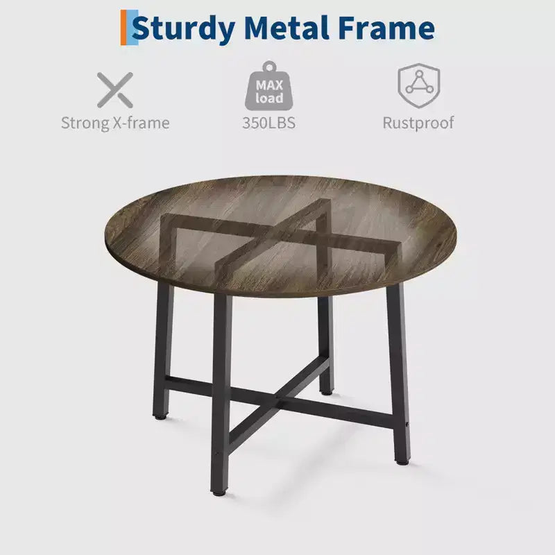 Table à manger ronde industrielle peu encombrante en bois marron rustique et cadre en métal