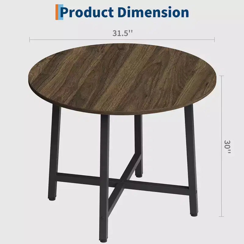 Table à manger ronde industrielle peu encombrante en bois marron rustique et cadre en métal