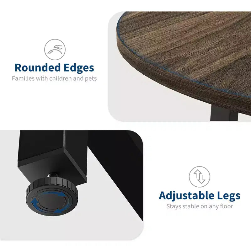 Table à manger ronde industrielle peu encombrante en bois marron rustique et cadre en métal