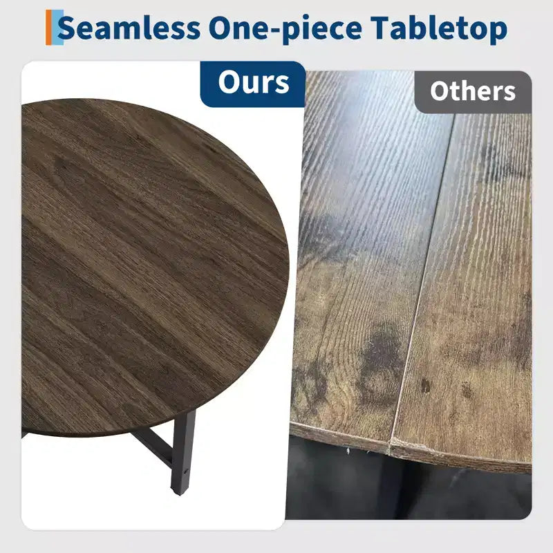 Table à manger ronde industrielle peu encombrante en bois marron rustique et cadre en métal