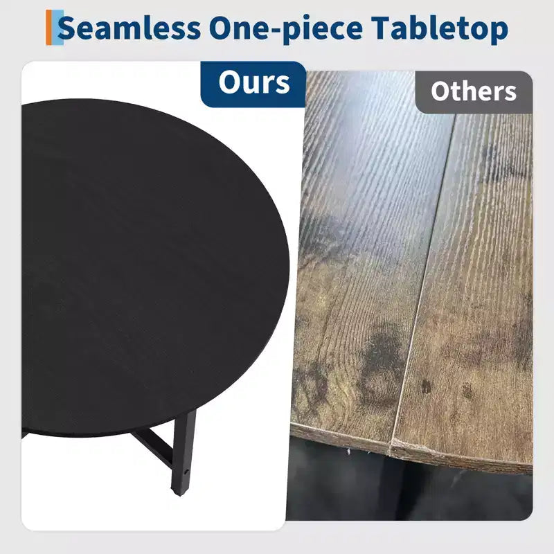Table à manger ronde industrielle peu encombrante en bois marron rustique et cadre en métal