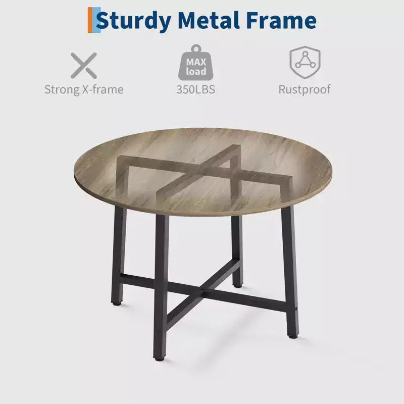 Table à manger ronde industrielle peu encombrante en bois marron rustique et cadre en métal