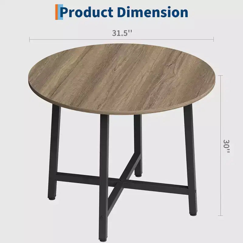 Table à manger ronde industrielle peu encombrante en bois marron rustique et cadre en métal