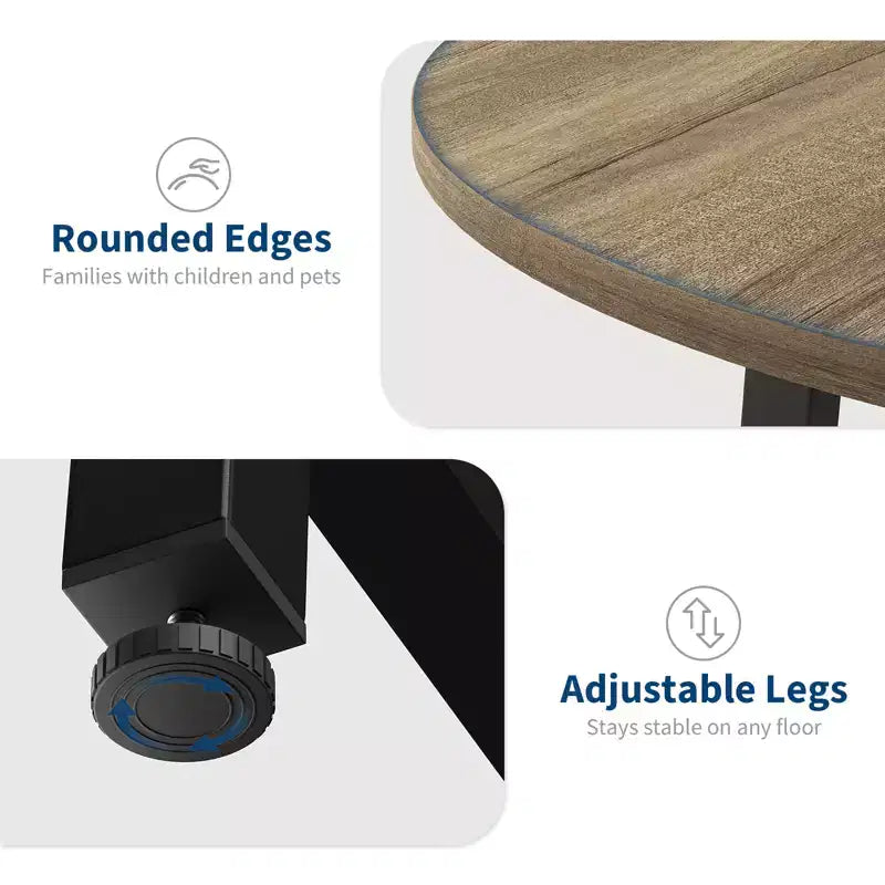 Table à manger ronde industrielle peu encombrante en bois marron rustique et cadre en métal
