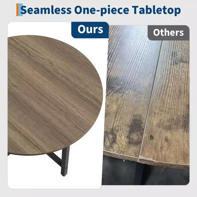 Table à manger ronde industrielle peu encombrante en bois marron rustique et cadre en métal