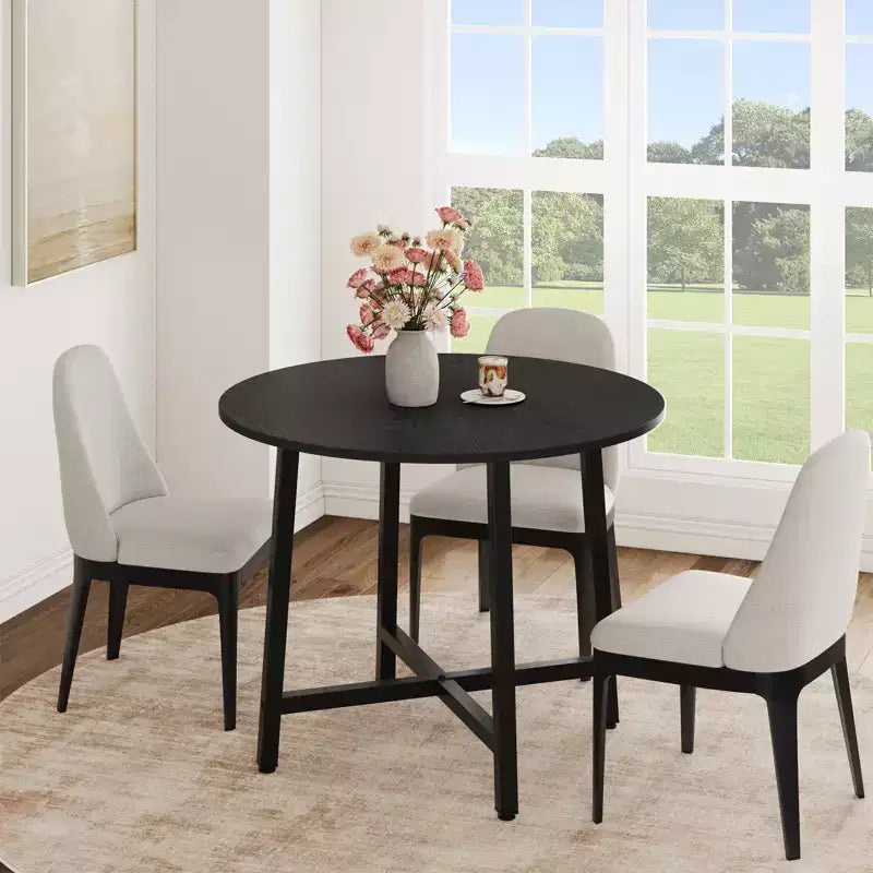 Table à manger ronde industrielle peu encombrante en bois marron rustique et cadre en métal