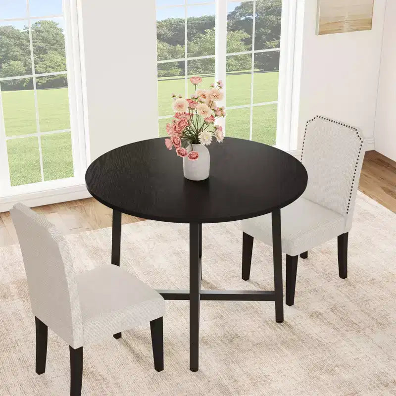 Table à manger ronde industrielle peu encombrante en bois marron rustique et cadre en métal