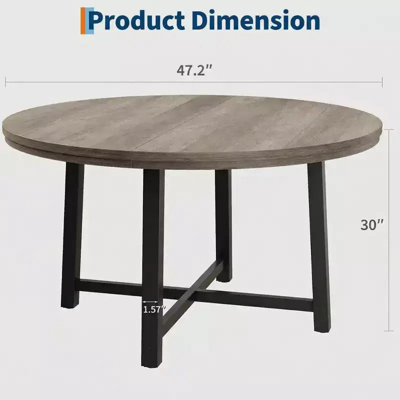 Table à manger ronde industrielle peu encombrante en bois marron rustique et cadre en métal