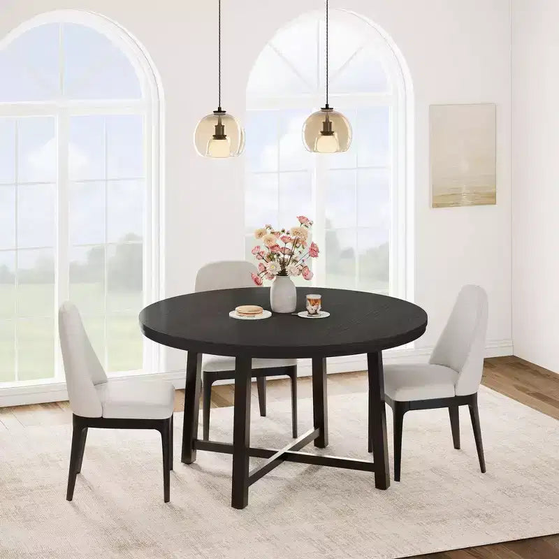 Table à manger ronde industrielle peu encombrante en bois marron rustique et cadre en métal
