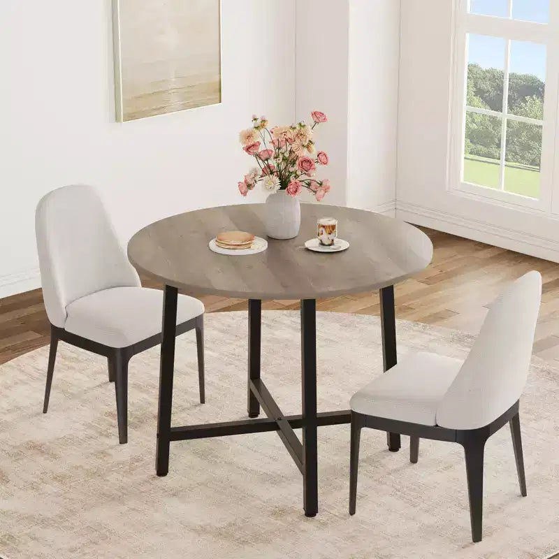 Table à manger ronde industrielle peu encombrante en bois marron rustique et cadre en métal