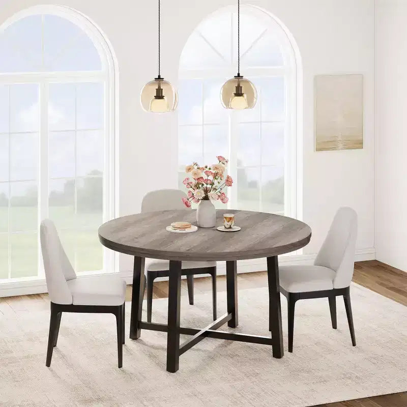 Table à manger ronde industrielle peu encombrante en bois marron rustique et cadre en métal