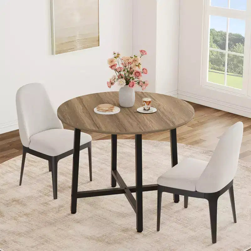 Table à manger ronde industrielle peu encombrante en bois marron rustique et cadre en métal
