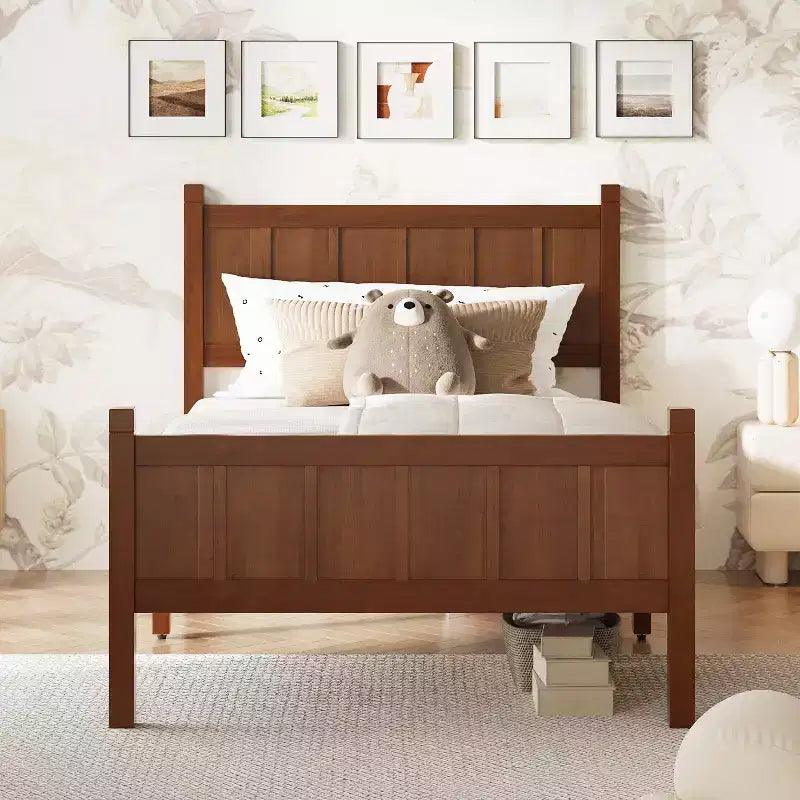 FAMYYT Twin Size Flat Panel Bed With Headboard & Footboard, Easy Assembly