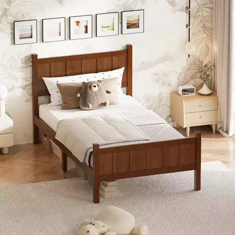 Lit à panneaux plats une place avec tête et pied de lit, assemblage facile