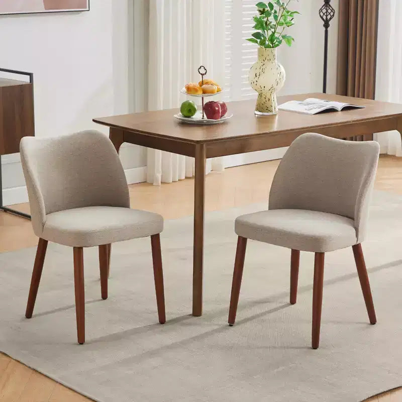 Modern Wingback Dining Chairs Set of 2, Upholstered Linen Kitchen Chairs with Thick Cushions, Ergonomic High Back and Rubberwood Legs