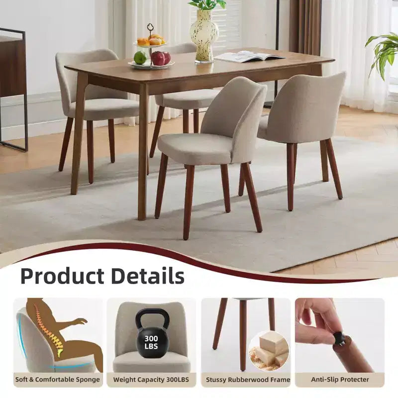 Chaises de salle à manger capitonnées modernes, chaises de cuisine en lin tapissées avec coussins épais