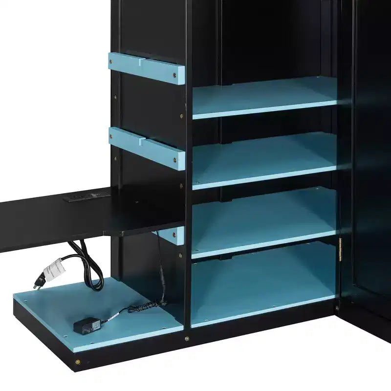Lit mezzanine de jeu en bois pleine grandeur avec bureau, lit mezzanine pleine grandeur avec étagères de rangement multiples