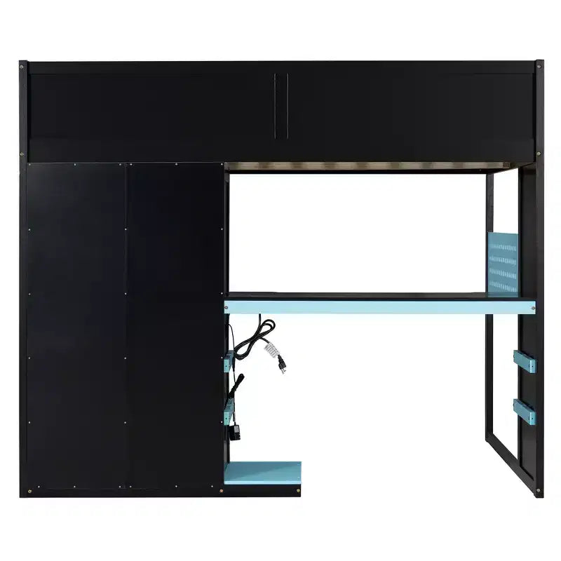 Lit mezzanine de jeu en bois pleine grandeur avec bureau, lit mezzanine pleine grandeur avec étagères de rangement multiples