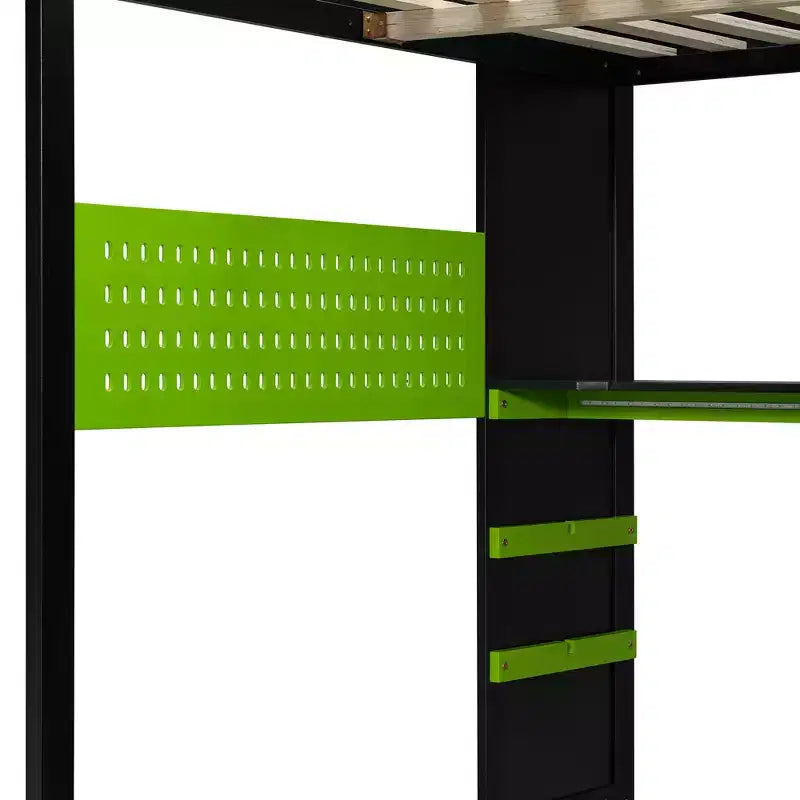 Lit mezzanine de jeu en bois pleine grandeur avec bureau, lit mezzanine pleine grandeur avec étagères de rangement multiples