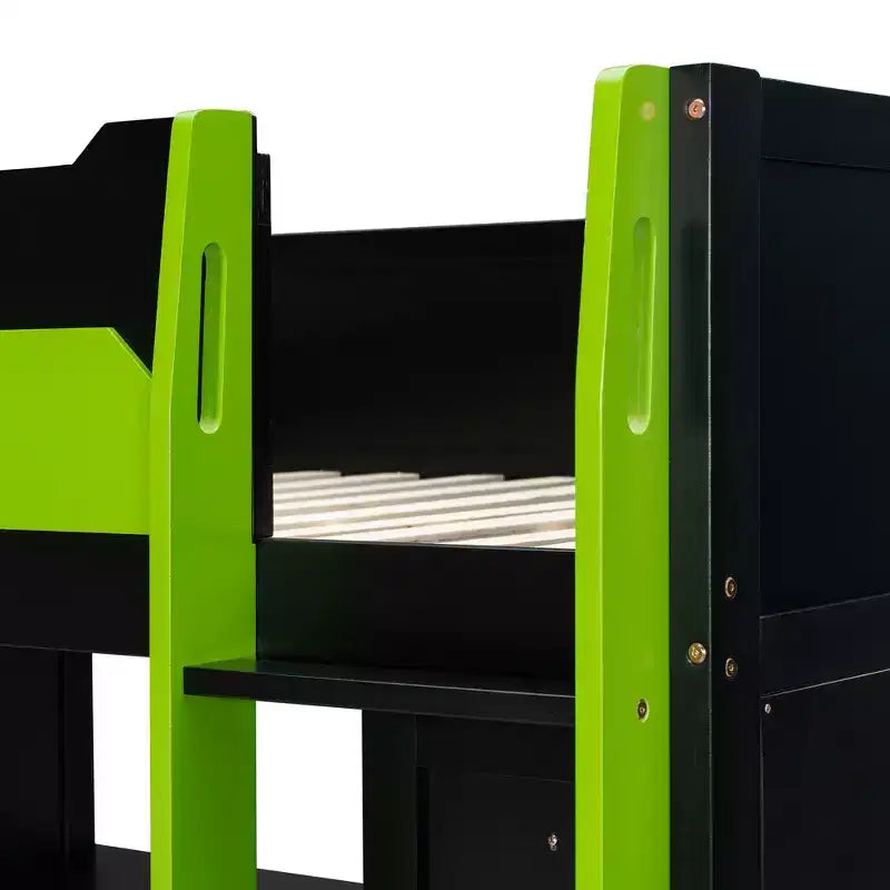 Lit mezzanine de jeu en bois pleine grandeur avec bureau, lit mezzanine pleine grandeur avec étagères de rangement multiples