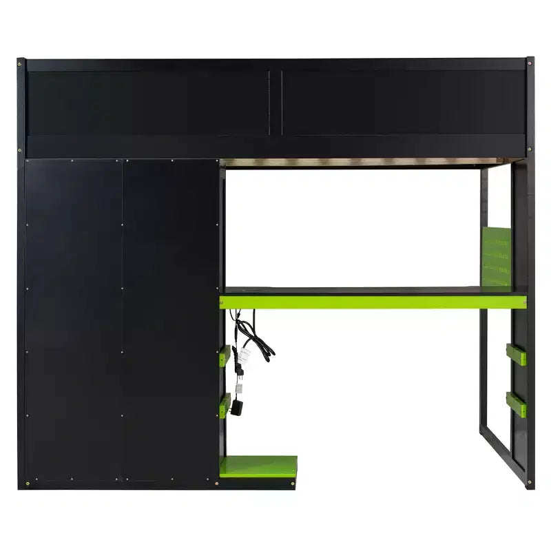 Lit mezzanine de jeu en bois pleine grandeur avec bureau, lit mezzanine pleine grandeur avec étagères de rangement multiples