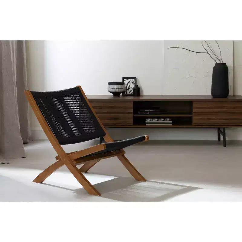 South Shore Balka Lounge Chair Black/Natural: Glossy Finish, Wood Frame, Spot Clean, Assembly Required