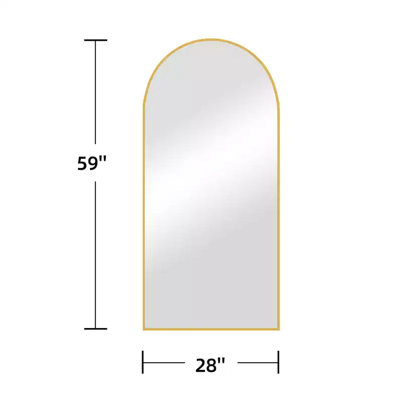Miroir pleine longueur arqué à cadre métallique, miroir sur pied, miroir de coiffeuse.