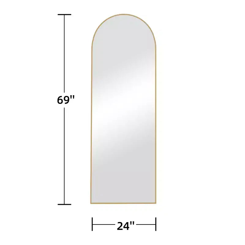 Miroir pleine longueur arqué à cadre métallique, miroir sur pied, miroir de coiffeuse.